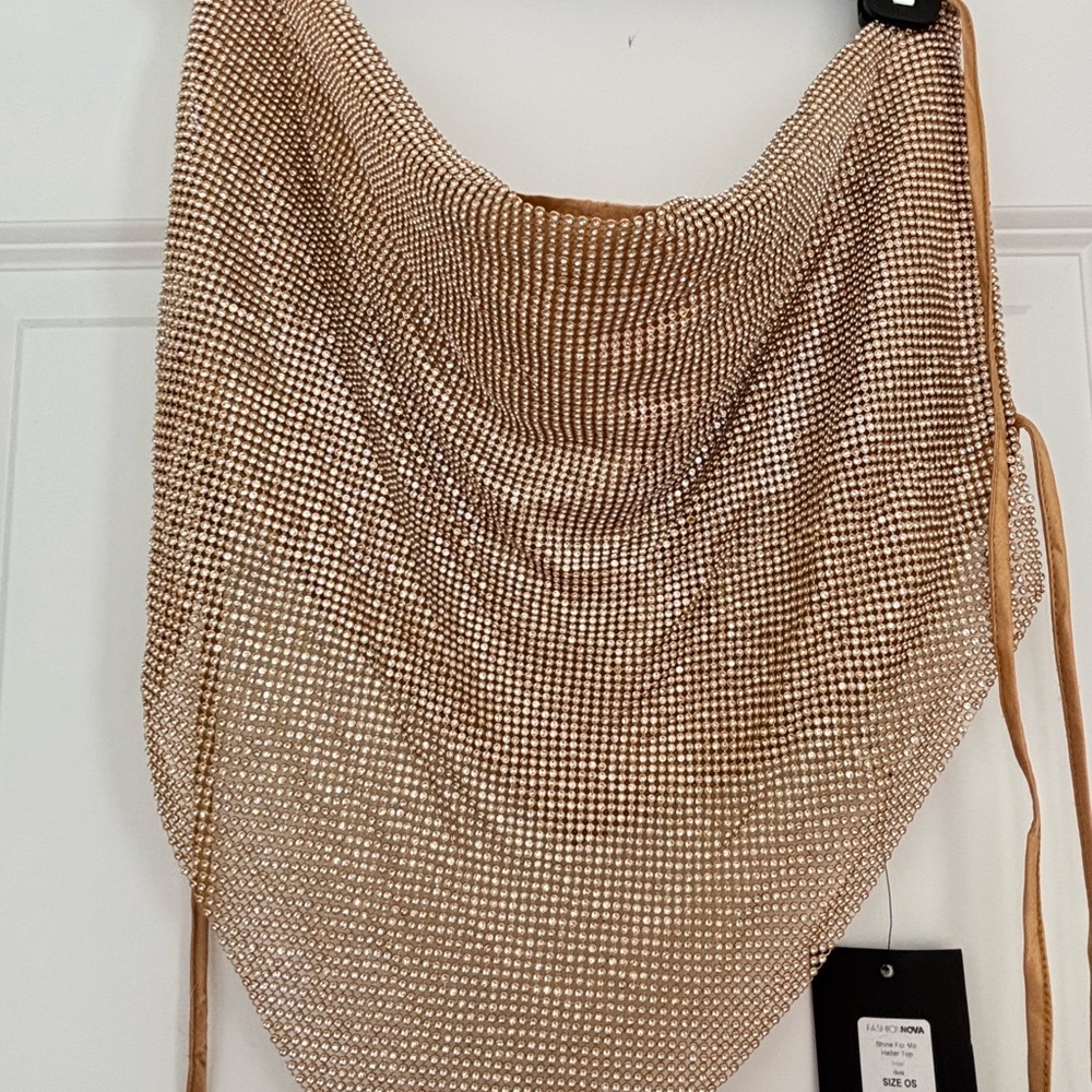 Fashion Nova Gold Rhinestone Mesh Top - Picture 9 of 14